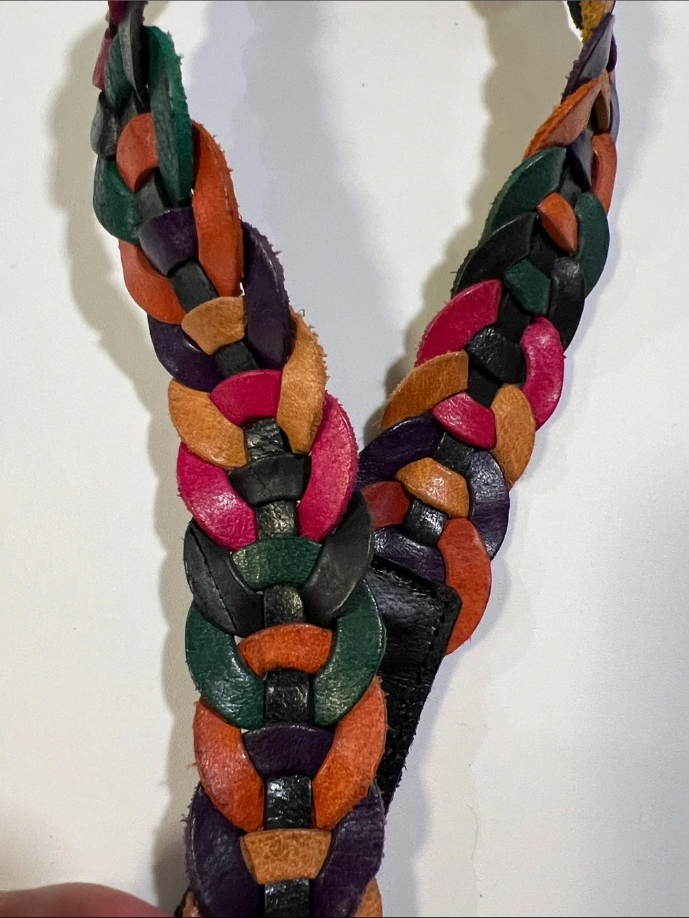 Vintage multi color/black genuine leather belt - Made in Thailand, medium